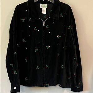 Quacker Factory -‎ cotton velvet, Black Embroidered Bomber Jacket
